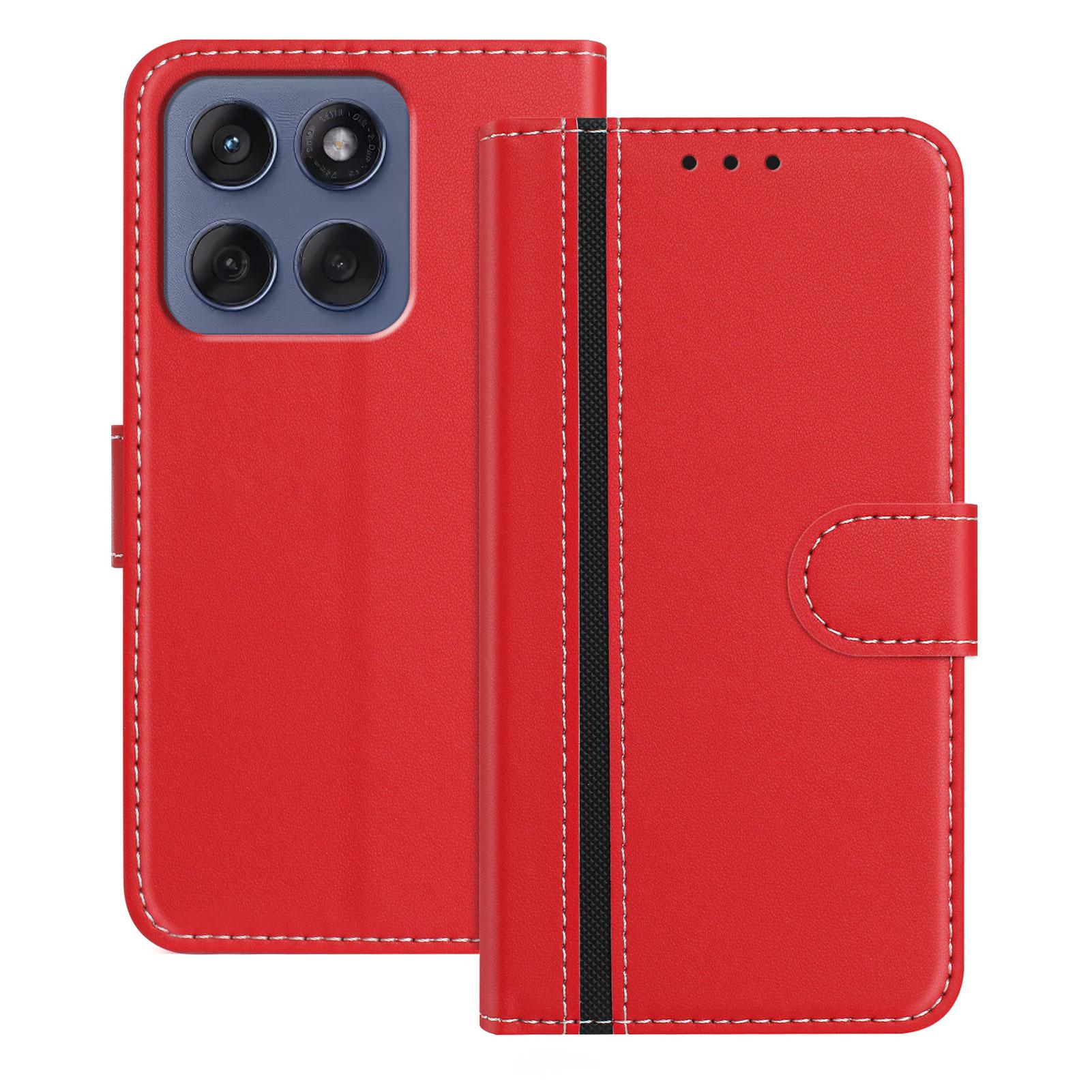 

For Motorola Moto G86 5G Phone Cases Wallet Stand Color Splicing Leather Cover with Magnetic Clasp Red