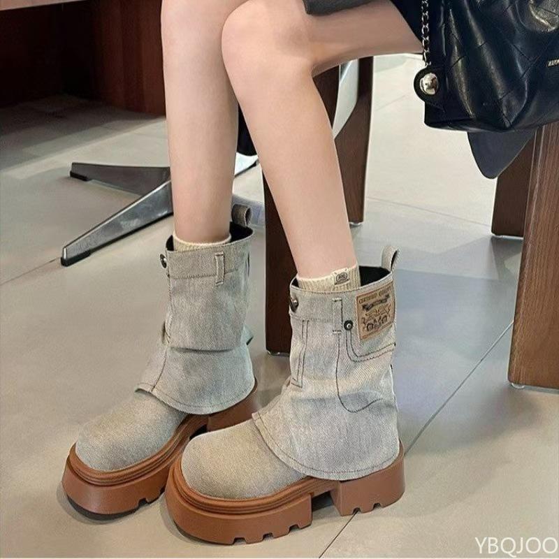 Height Increasing Anti Slip Thick Soled Women's Shoes Spring Autumn New Comfortable Thick Heel Simple Fashionable Women's Shoes