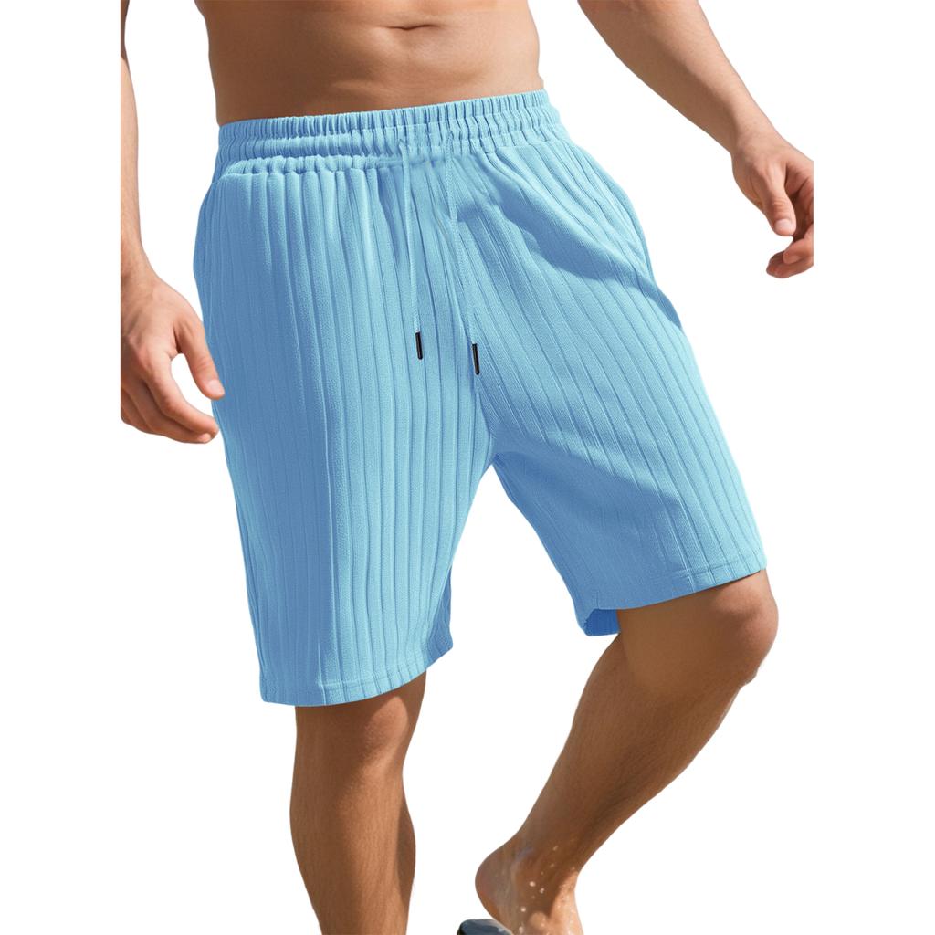 Men's Multi-pocket Sport Shorts With Drawstring And Striped Beach Pants
