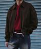 Branded Fake Suede Blouson Jacket [Brown]