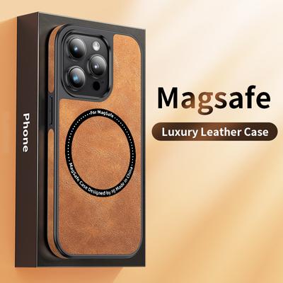 Luxury Leather Phone Case For Iphone 14 13 12 Pro Max Magnetic Magsafe Wireless Chargin Silicone Cellphone Cover Funda