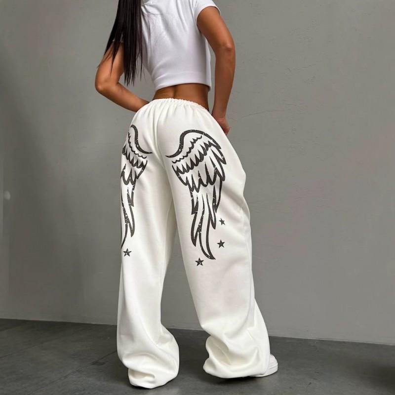 2026 Dámské volné široké kalhoty s potiskem křídel Streetwear Ležérní kalhoty