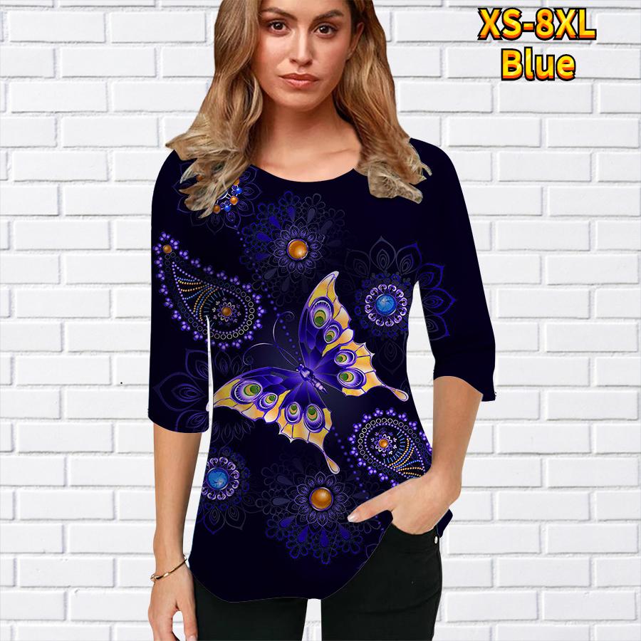 Satın alın Womens Blouse 3D Printing Waist Plate Half Sleeve Tops Summer Casual Tops Printed