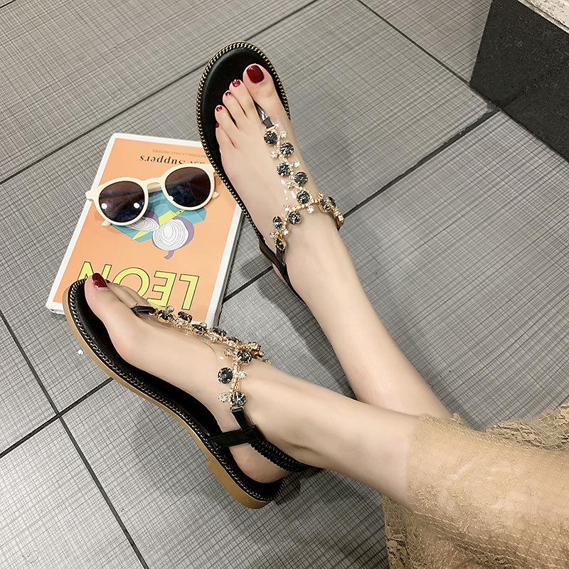 

Весенне-летние новые низкокаблучные сандалии на плоской подошве с декоративным носком из стразов 40 чёрный