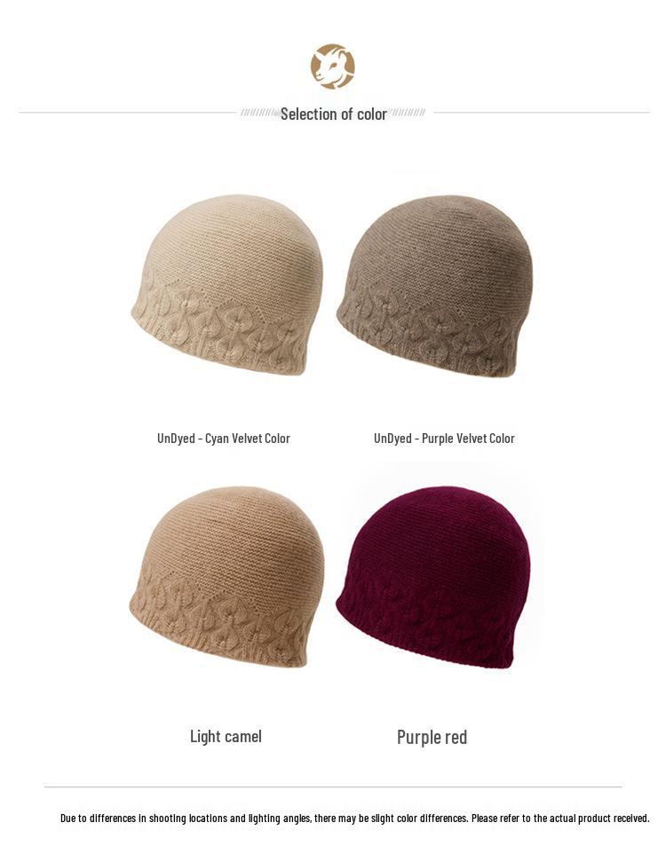 Autumn/Winter 100% Cashmere Velvet-Lined Wool Knit Hat