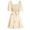Women Spring Solid Color V-Neck Short Lotus Leaf Sleeve Short Dress Summer Casual A-Line High Waist Above Knee Dresses S-XL