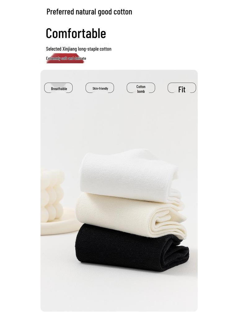 Women's Mid-Calf Summer Socks: Thin, Pure Cotton, Anti-Odor, Boneless, Postpartum, Black or White