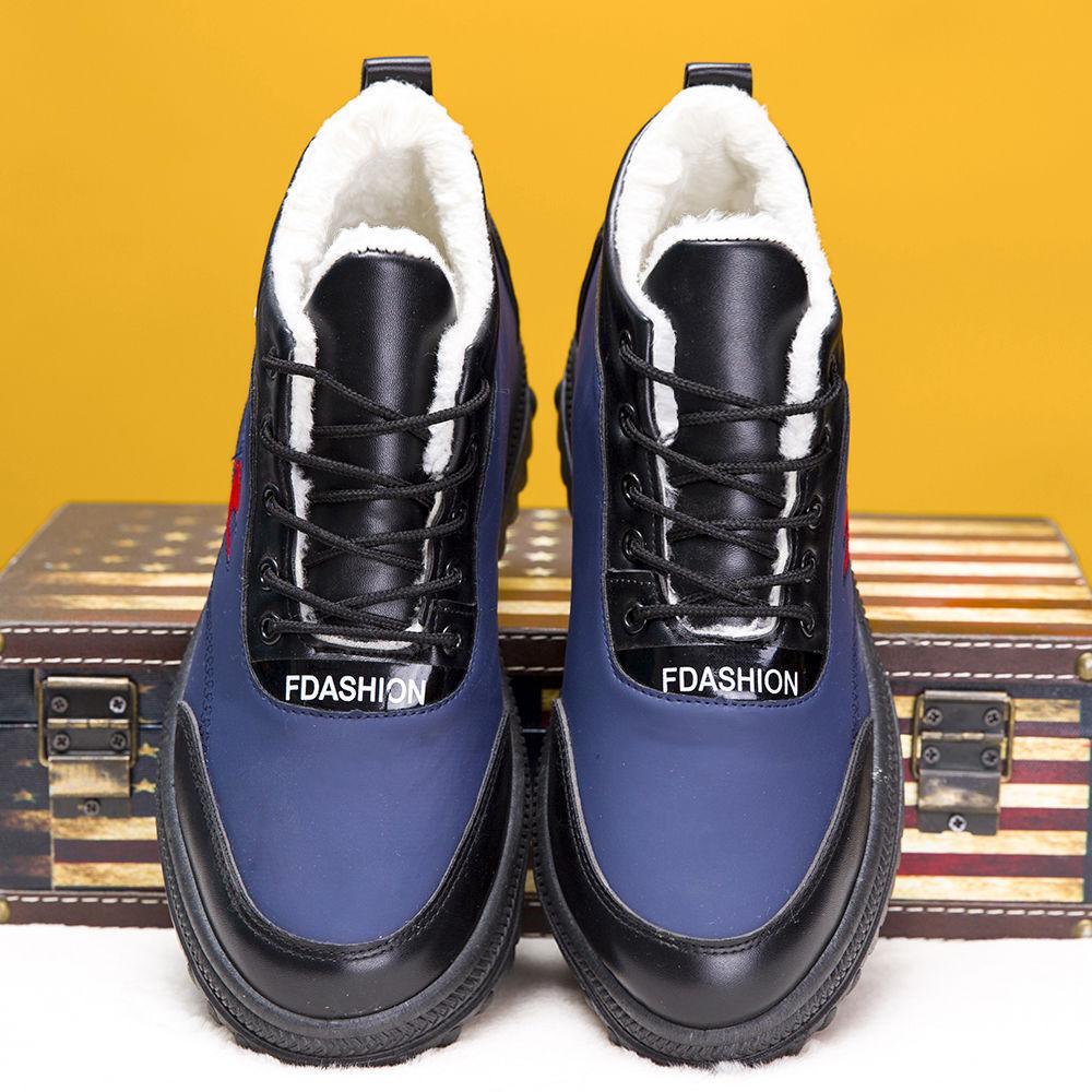 2025 winter new velvet men's high-top cotton shoes men's snow boots thick-soled non-slip leather waterproof dad cotton shoes