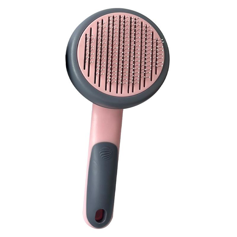 

Расческа для домашних животных 1 шт., щетка для ухода за кошкой и собакой, очищающая, удаляющая пух, массажная, расческа для предотвращения линьки, густые зубцы, самоочищающаяся игла розовый