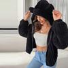 Damenmode Einfarbiger Cardigan mit Reißverschluss und Kapuzen-Fleecejacke mit Katzenohren