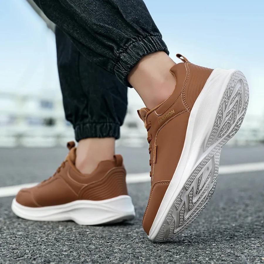 Men's Sneakers Lace-Up Platform Casual Sneakers Man Comfort Lightweight Running Shoes For Men Vintage Style Leather Casual Shoes