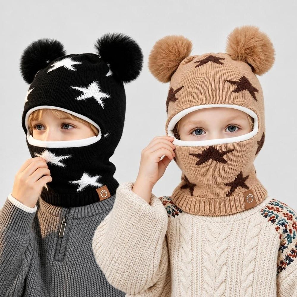 Ear Protection Winter Neck Gaiter Hat Acrylic Full Face Cover Hat Protective Pom Pom Hat For Boys