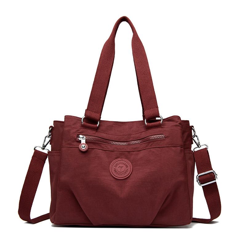 

Женская сумка через плечо, легкая, многокарманная, большая вместимость, нейлоновая сумка через плечо темно-красного