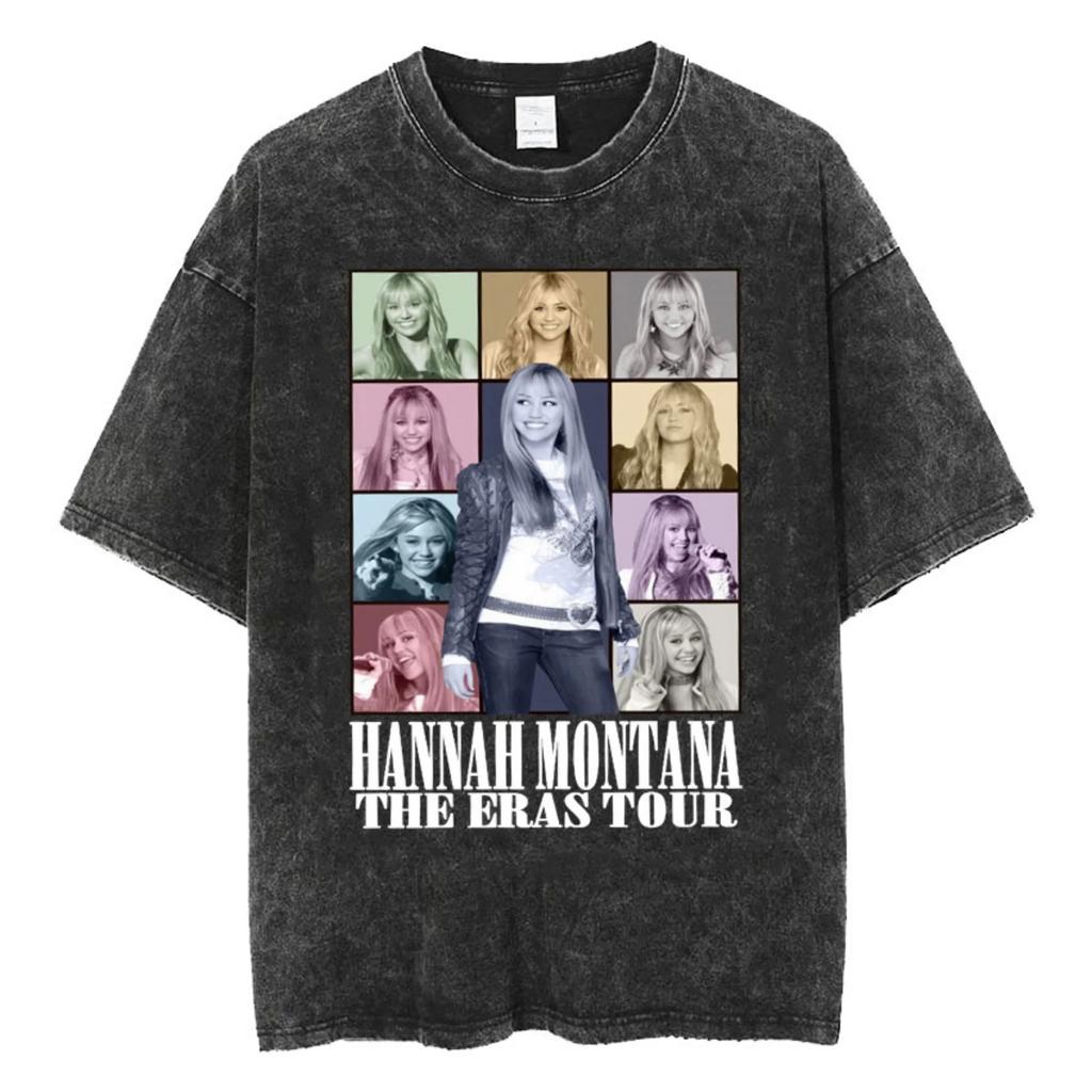 Miley Hannah Montana Logo T Shirt Men Women Summer Casual Vintage Washed T Shirts Unisex Aesthetic Hip Hop T-shirt