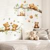 Cute Cartoon Bear Wall Sticker Self-Adhesive Branch Tree Decal for Kids Bedroom Living Room Home Decor