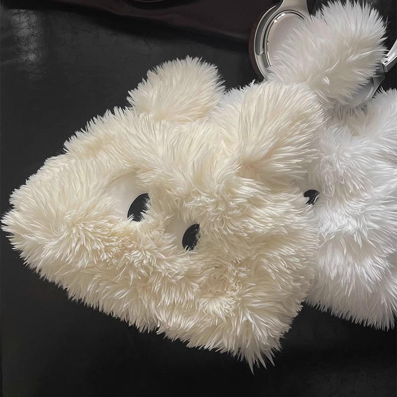 

Забавная зимняя плюшевая шапка для женщин, милая мультяшная шапка с ушками щенка, однотонная теплая пушистая шапка из искусственного меха для девочек, защитные шапки для ушей 55-59CM