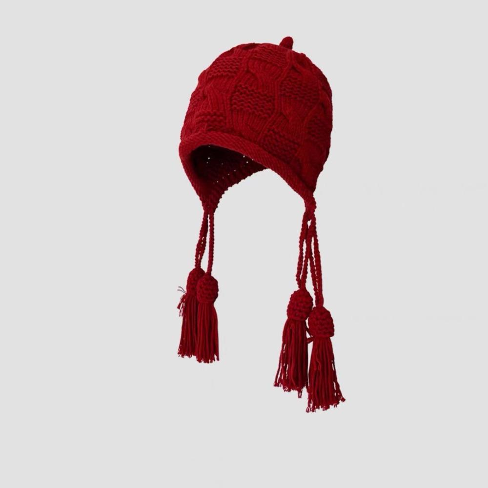 

Ear Protection Knitted Hat Windproof Woolen Cap New Warm Headgear Women красный