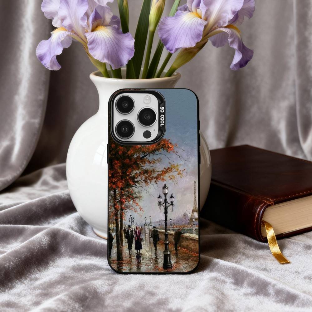 A-Autumn R-Retro Oil Painting Phone Case For iPhone17,16,15,14,13,12,11 Plus,Pro Max Candy Silver Plated Inside Cover