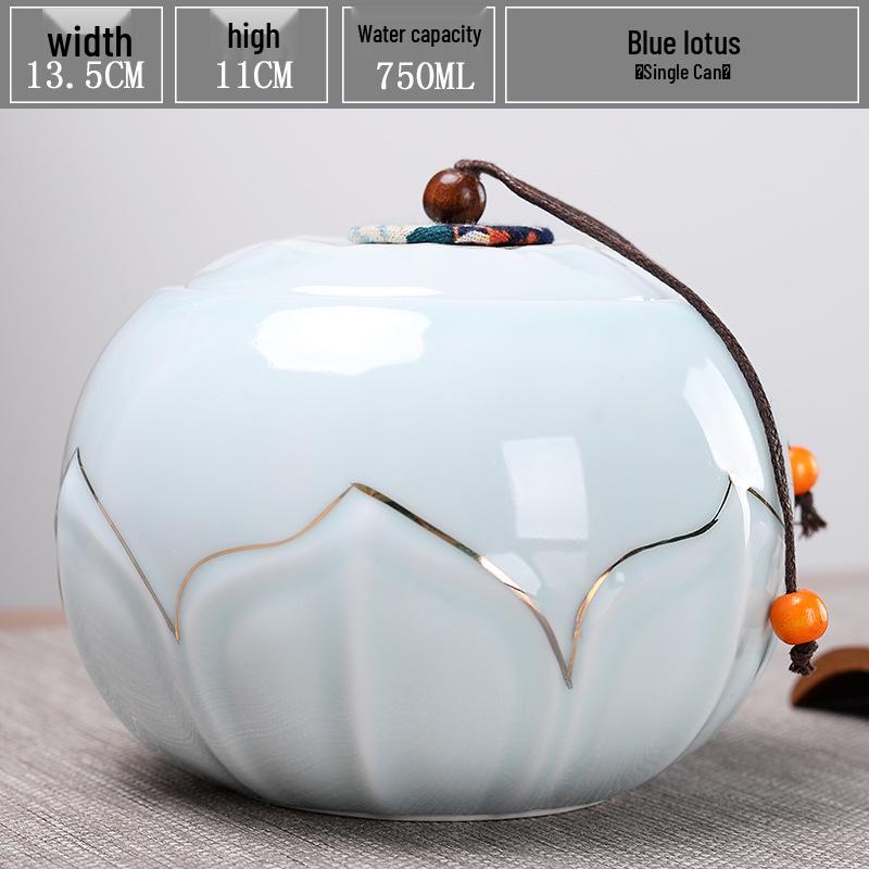 Large Ceramic Tea Storage Canister for Red, Green, Longjing, Biluochun, and Pu'er Tea - Half Jin Capacity
