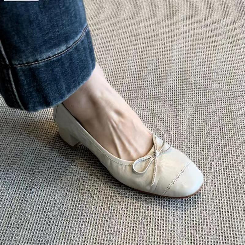 Women Ballet Flats 2026 Autumn Round Toe Bow Casual Shoes High Quality Sheepskin Comfortable Outdoor Low Heel Shoe Zapatos Mujer