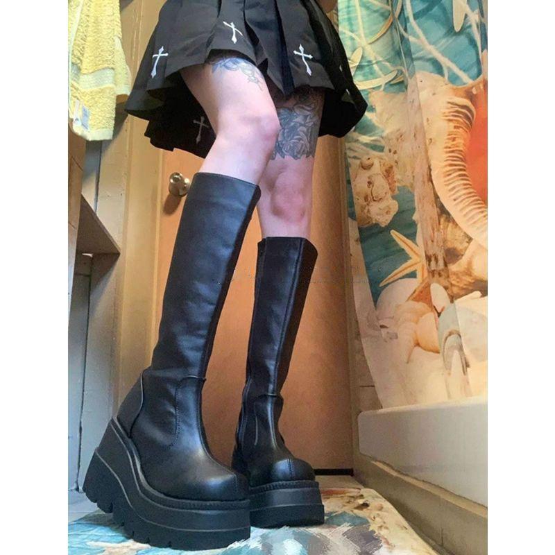 Elastic boots thick-soled thin boots tall knight boots British style small man height-increasing boots women's 2025 autumn new models