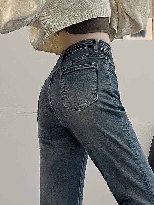 2025 Herbst High-Waist Schlanke Gerade Bein Jeans - Damen Lässig Japanischer Koreanischer Stil, Neun-Zehntel Länge