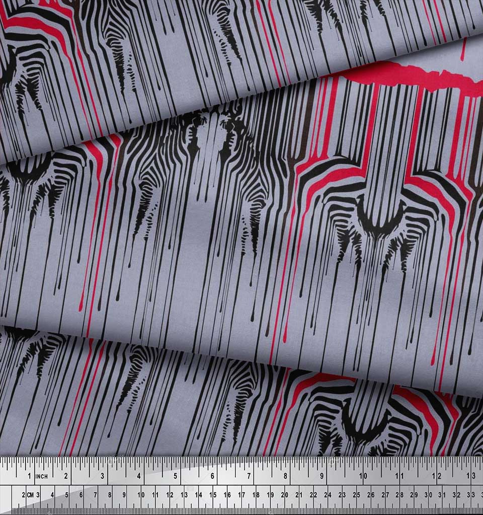 Soimoi Japan Crepe Satin Fabric Umbrella & Zebra Animal Skin Print Fabric by the metre 42 Inch