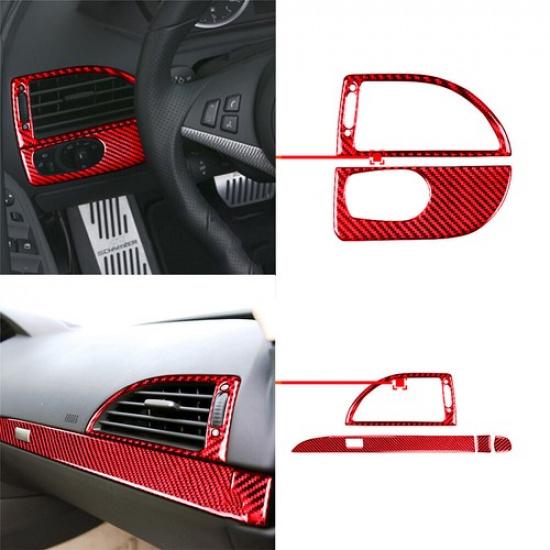 6Pcs For BMW 6Series E63 E64 Red Carbon Fiber Interior Dashboard Kit Cover Trim
