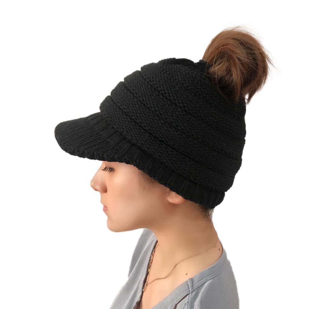 Popular, knitted ponytail hat without CC labeling duck tongue brim