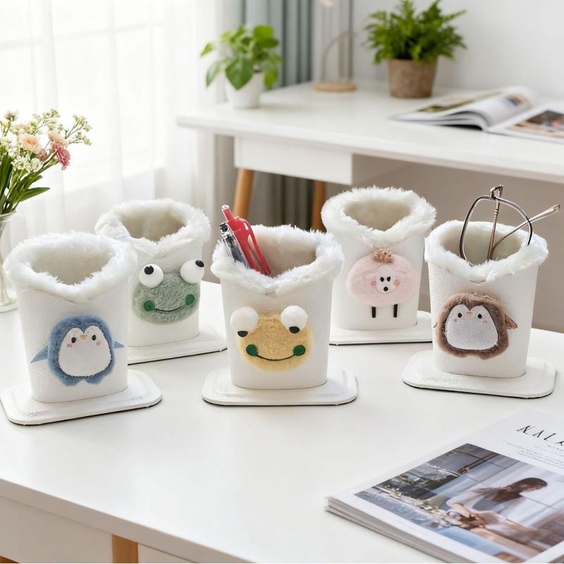 1Pc Plush Lined Glasses Case Cute Animal Design Faux Leather Ideal For Desk Or Bedside Table Protects Glasses And Pens
