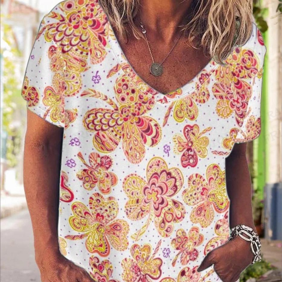 Damen T-Shirt Kleeblatt 3D-Druck T-Shirt Damenmode V-Ausschnitt T-Shirts Kurzarmoberteile St. Patricks Day Tops Damen Camisetas