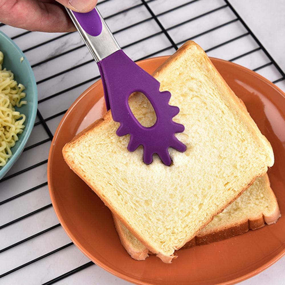 Stainless Steel Handle Non-Slip Silicone Food Serving Tongs Noodles Clamp BBQ Clips Pasta Tools
