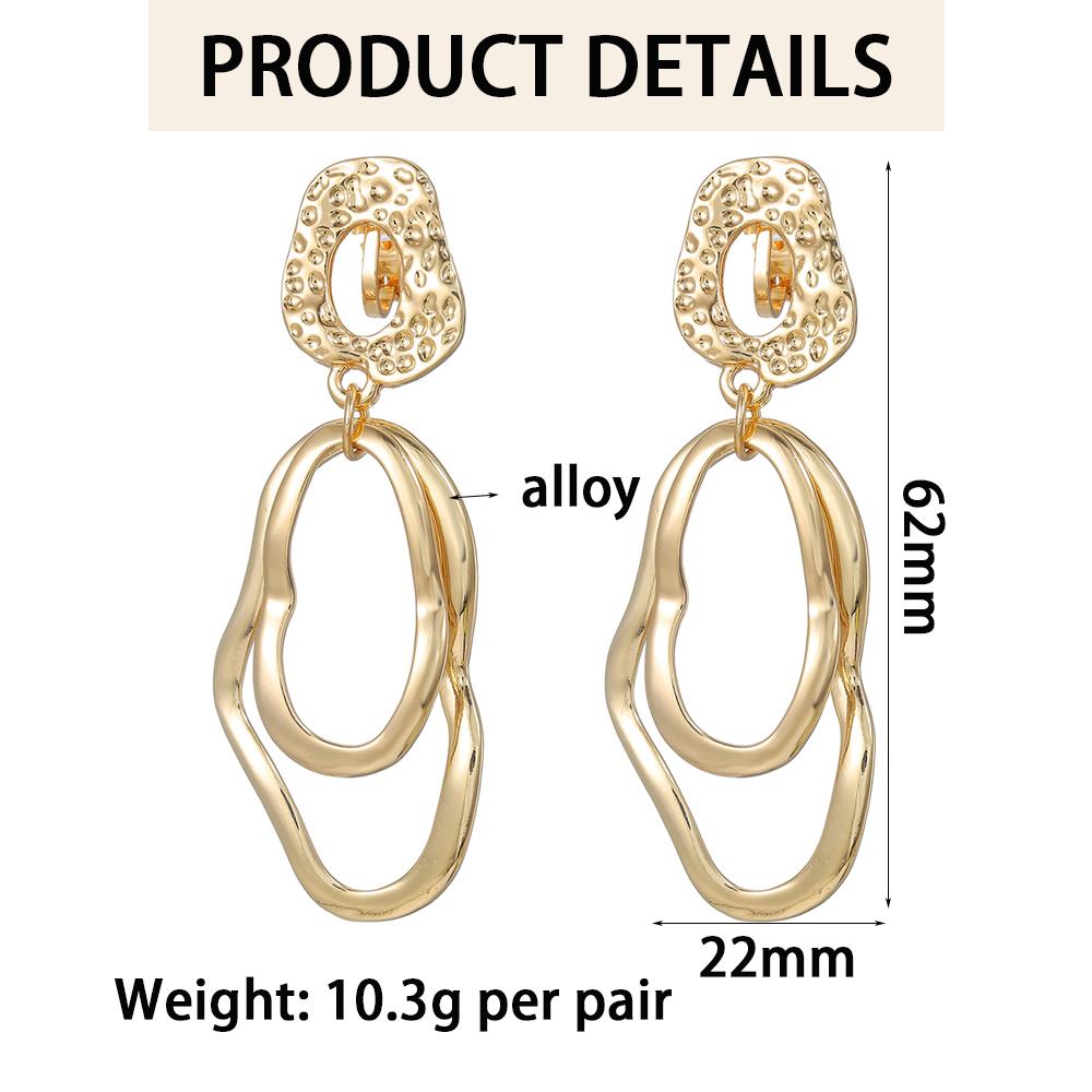 Retro Metal Geometry Irregular Clip on Earrings No Pierced for Women Long Hollow Oval Fashion Pendant Earrings Jewelry