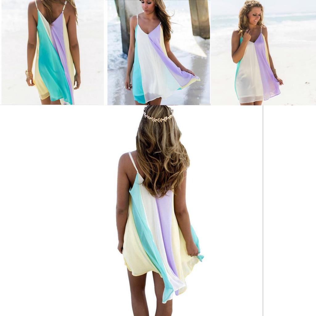 Premium Quality Women Summer Casual Dress Colorful Mini Chiffon Spaghetti Strap