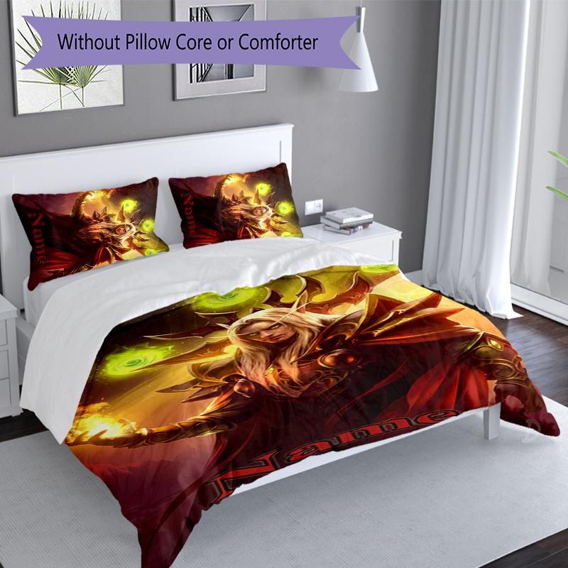 3pcs Custom Name World of Warcraft Bedding Set,Includes 1 Duvet Cover and 2 Pillowcases,All-season Bedroom Decor