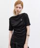 Nigaennikol Half Shirring Drape Boat Neck Top_Black