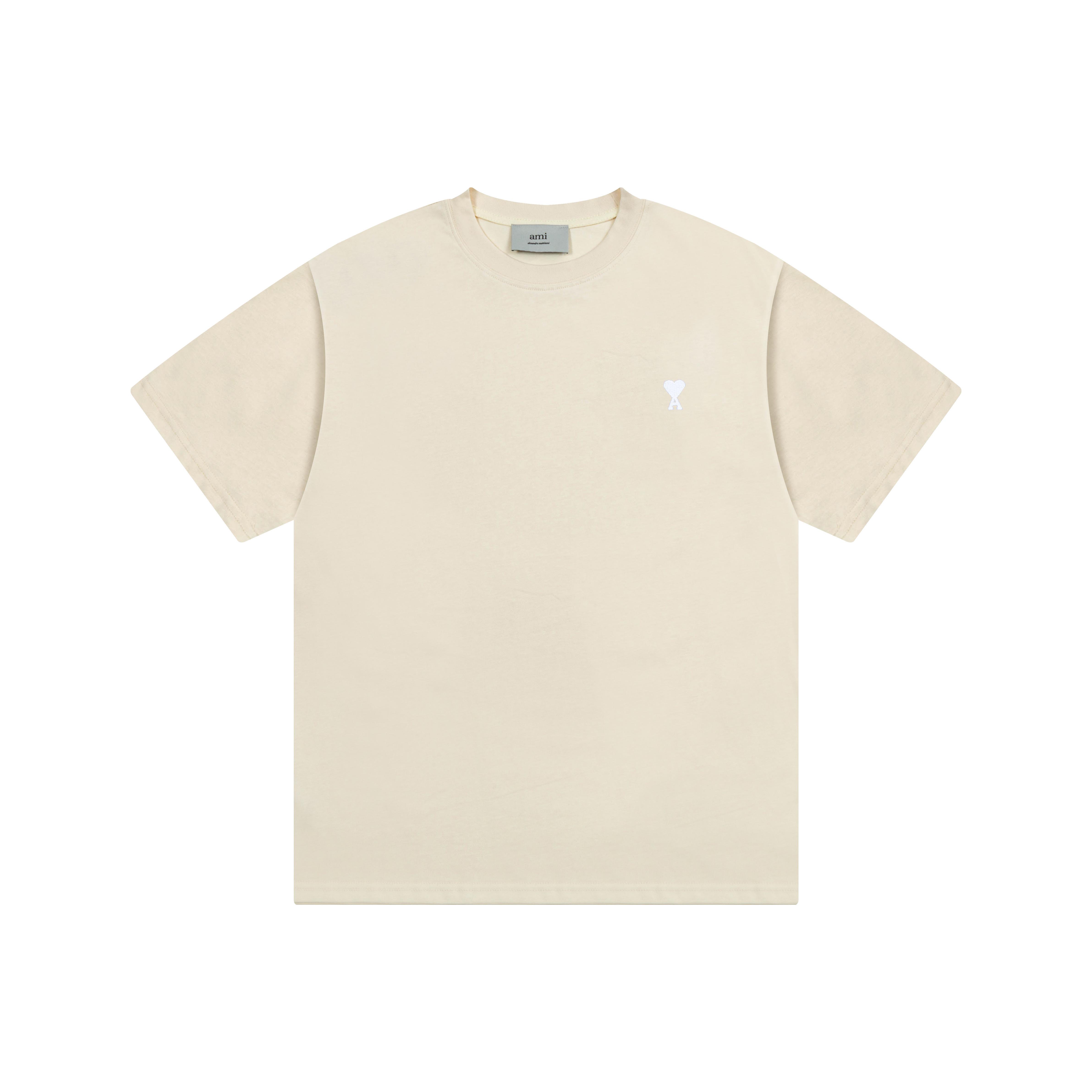 

AMI 2025 Лето Новая Любовь Вышитый Логотип Парная Хлопковая Футболка с Коротким Рукавом и Круглым Вырезом L