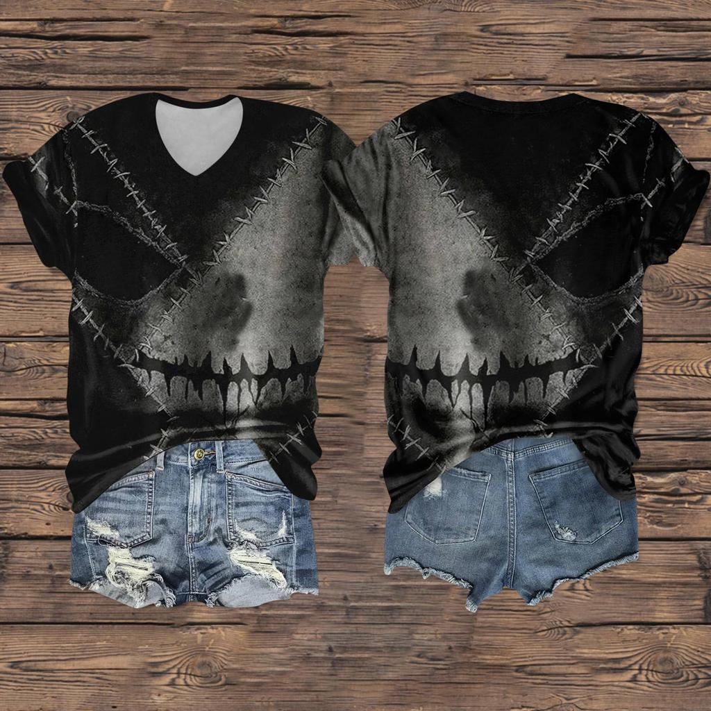 Damenmode Lässig Dreiviertelärmel Halloween Buchstaben, Gesichtsprint Oberteil