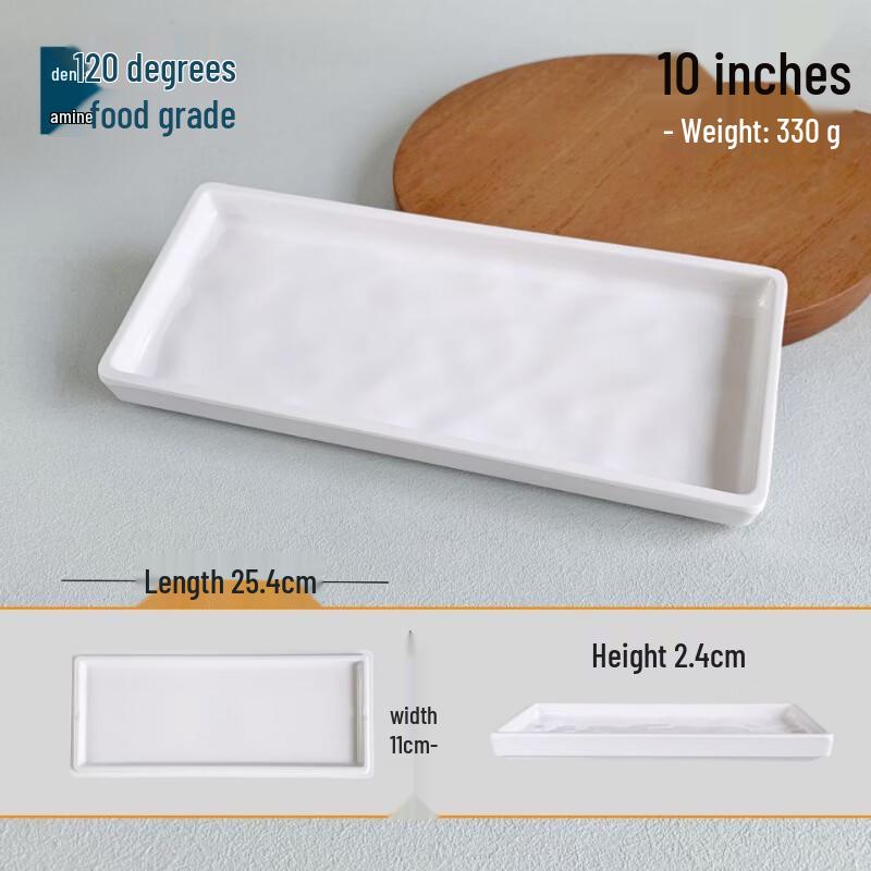 White Hammered Melamine Rectangular Dinner Plate