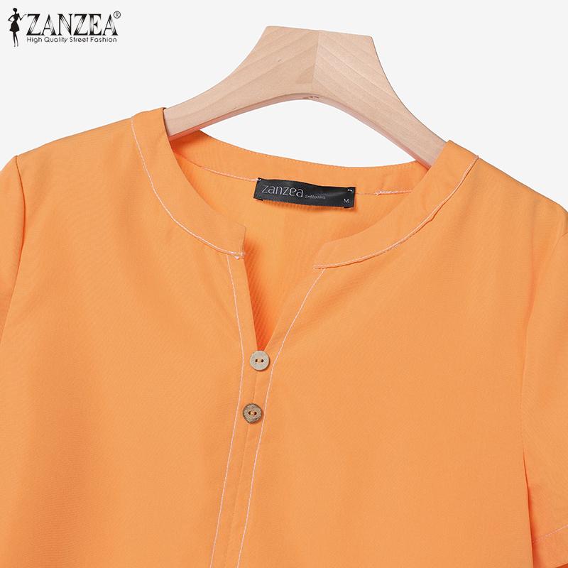 ZANZEA Bluză și pantaloni cu mâneci scurte pentru femei Seturi de costume din două piese de vară