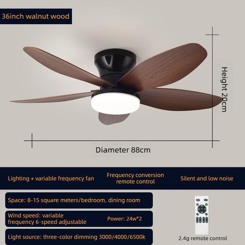 Household Bedroom Electric Ceiling Fan Light Quiet Frequency Conversion Ceiling Fan Lamp Living Room LED Lighting Fan