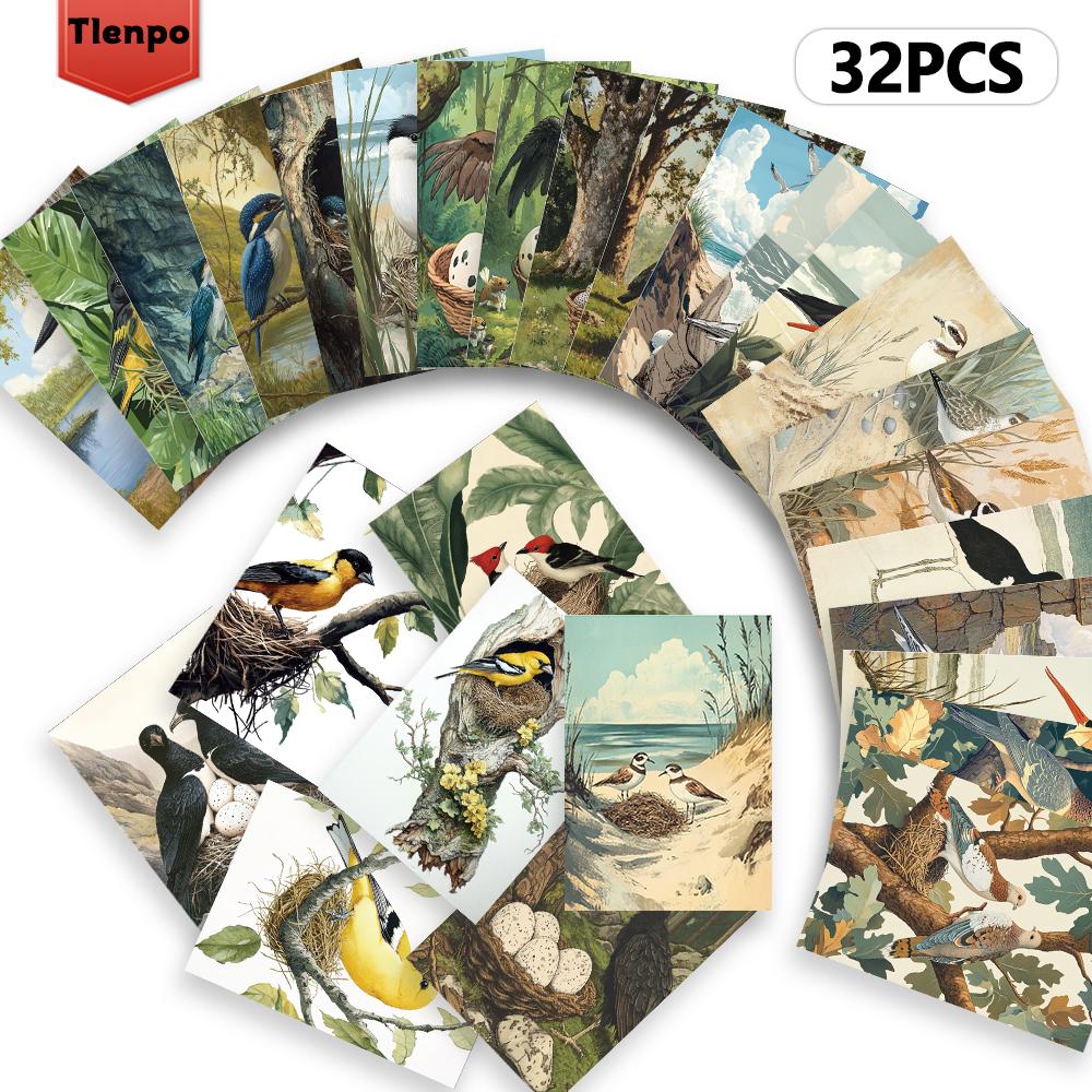 32pcs, Vintage Bird's Nest and Egg Postcards, Mailing Cards, Greeting Cards, DIY Cards, Souvenir Postcards, Decorations