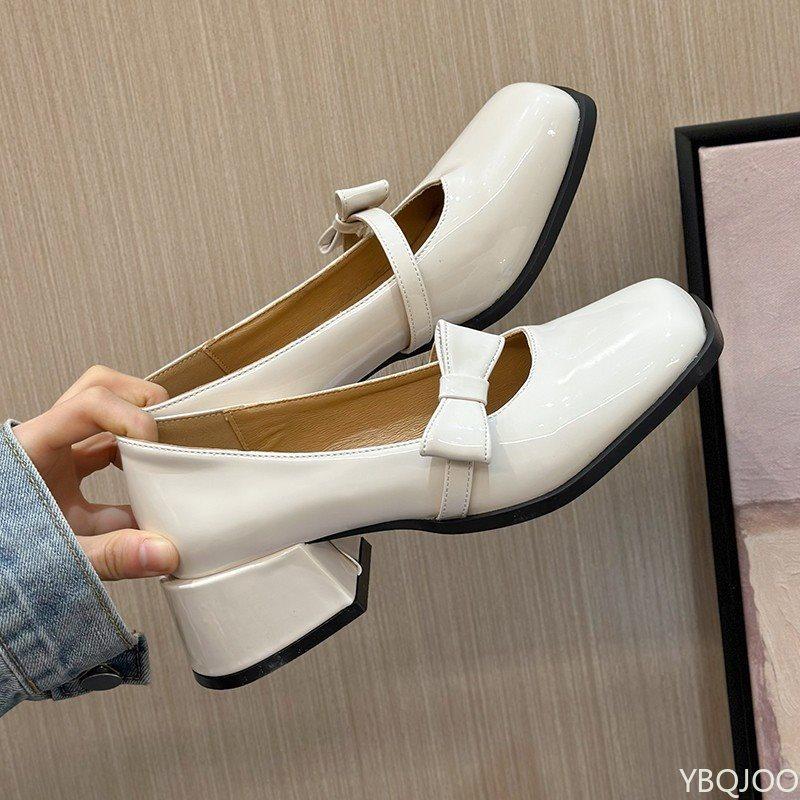 Spring Summer New Coarse Heeled Women's Single Shoes Bow Pink Simple Comfortable Versatile Elegant Sweet Women's Shoes