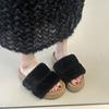 Thick-bottomed Parallel Bars Fluffy Slippers for Women's Outerwear 2025 Autumn New Fluffy Versatile One-word Lazy Slippers Ins