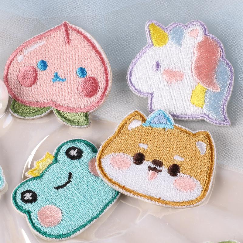 Cartoon Embroidery Label Cute Animal Avatar Badge Cloth Label Clothing Accessories Patch Decoration Self-Adhesive Embroidery Cloth Sticker