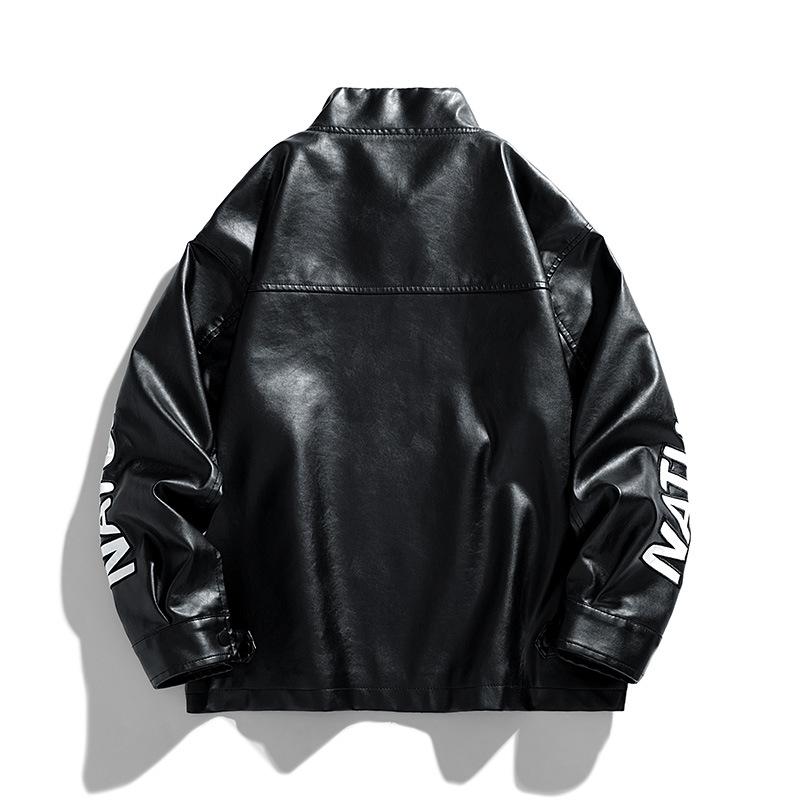 Geborduurde Leren Jas Heren Lente en Herfst Losse Streetwear Motorfiets Leren Jas
