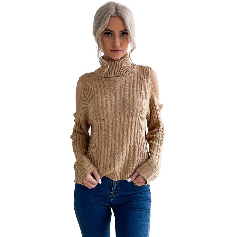 Vintage Mode Elegant Lässig Damen Unterteil Rollkragen Einfarbig Langarm Twist Trägerloser Pullover