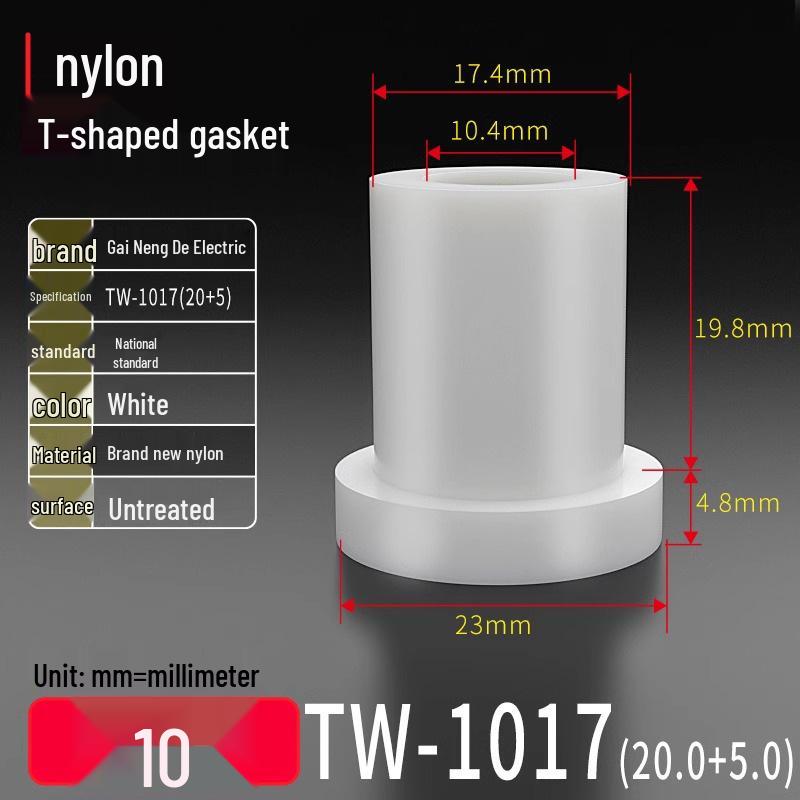 T-Shaped Nylon & Plastic Insulation Gasket, Screw Shaft Sleeve, M2-M35, Round Concave-Convex Design