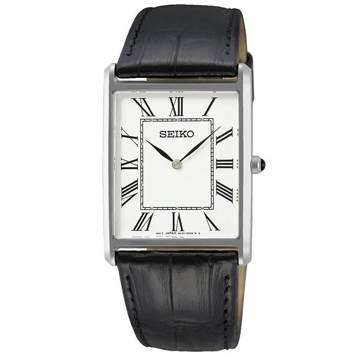 [Seiko] SEIKO Men s Watch, Square Design, Quartz, SWR049, White Dial, Black Leather Band [Imported]