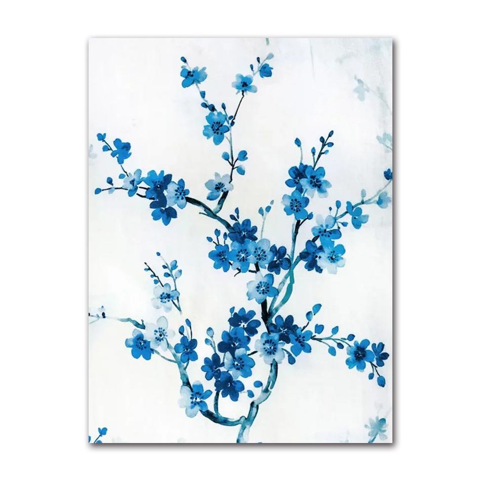 Wall Art Blue Tone Dandelion Peony Orchid Flower Oil Painting Spring Poster and Printmaking Living Room Home Decoration Pictures